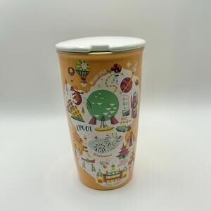 Disney Parks Starbucks Epcot Orange Ceramic Tumbler and Lid 12oz Travel Mug